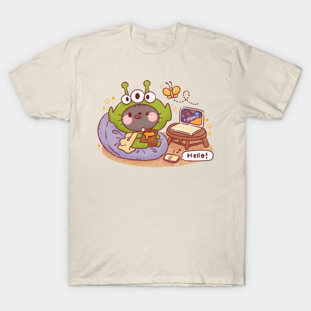 Cute Alien Cat T-Shirt by Nas.ArtSpace